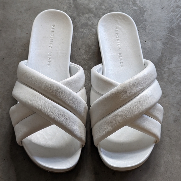 Veronica Beard white leather slides W8 - Picture 2 of 5